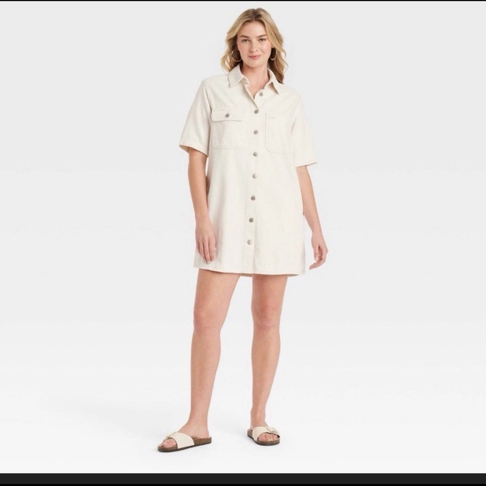 Universal Thread Cream Button-Front Shirt Dress